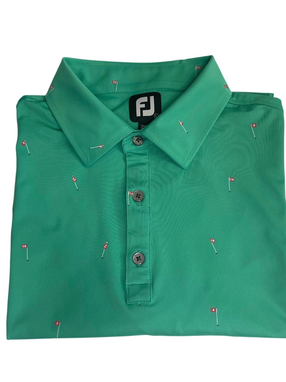 Foot Joy Men’s Green Golf Flag Print Short Sleeve Polo Shirt Size Large